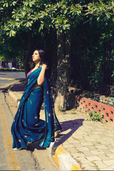 Queen Blue Georgette Saree